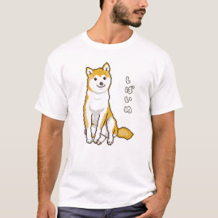 Shiba Inu Hond Zittend met Hoofd Gekanteld Pixelar T-shirt