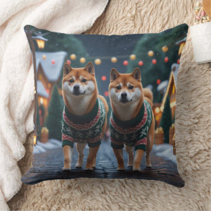 Shiba Inu Honden Kerst Sneeuw Vakantie Kussen