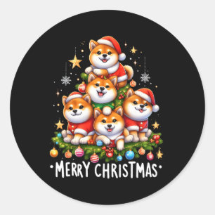 Shiba Inu Honden Vrolijk Kerstmis Kerstcadeaus Ker Ronde Sticker
