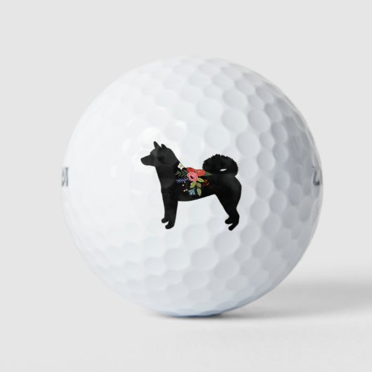 Shiba Inu Hondenras Boho Floral Silhouette Golfballen (Voorkant)