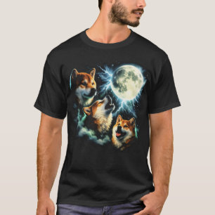 Shiba Inu Huilend naar de Maan Grafisch Hemels T-shirt