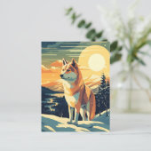 Shiba Inu in de besneeuwde bergen tijdens zonsonde Briefkaart (Staand voorkant)