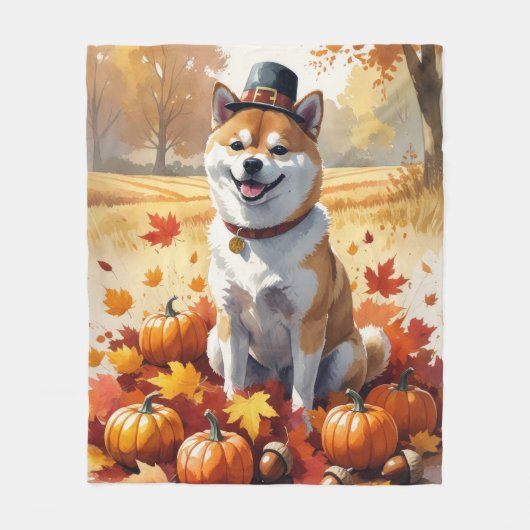 Shiba Inu in de herfst verlaat Thanksgiving kunst Fleece Deken (Voorkant)