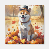 Shiba Inu in de herfst verlaat Thanksgiving kunst Magneet (Voorkant)