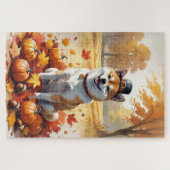 Shiba Inu in herfstbladeren dankdag kunst Legpuzzel (Horizontaal)