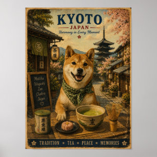 Shiba Inu in Kyoto Vintage Reisposter Poster