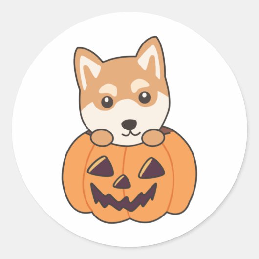 Shiba Inu In Pompoen Zoete Honden Gelukkig Hallowe Ronde Sticker (Voorkant)