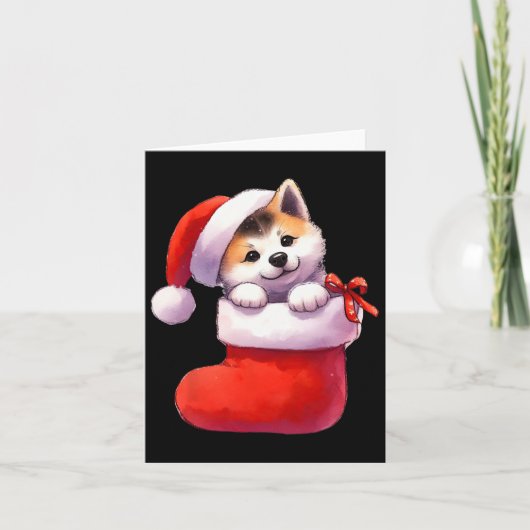 Shiba Inu In Sock Kerstmis Kerstman Hoed Xmas Hond Kaart (Voorkant)