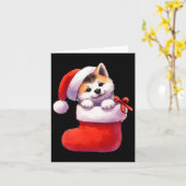 Shiba Inu In Sock Kerstmis Kerstman Hoed Xmas Hond Kaart (Gele Bloem)