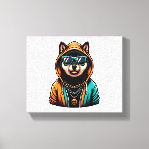 Shiba Inu in Streetwear Hoodie Canvas Afdruk