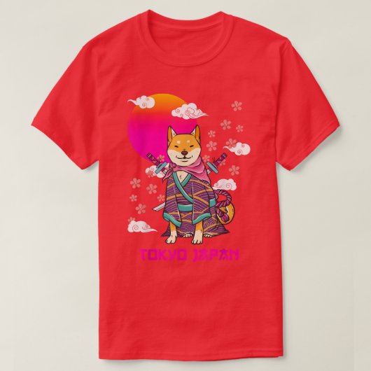 Shiba Inu Japanse esthetische Sakura Cherry Blosso T-shirt (Design voorkant)
