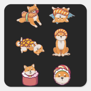 Shiba Inu Japanse Sushi Dog Vierkante Sticker
