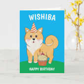 Shiba Inu Kawaii Birthday Kaart (Gele Bloem)