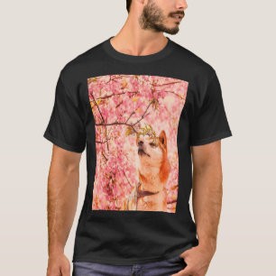 Shiba Inu Kersenbloesem Sakura Japans houtblok T-shirt