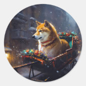 Shiba Inu Kerst Feestelijke Periode Ronde Sticker (Voorkant)
