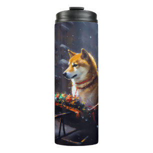 Shiba Inu Kerst Feestelijke Periode Thermosbeker