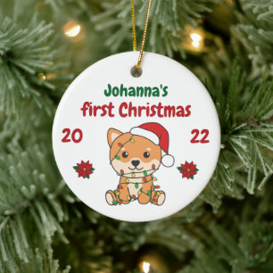 Shiba Inu kerstbaby's eerste kerstkerstmis Keramisch Ornament