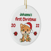 Shiba Inu kerstbaby's eerste kerstkerstmis Keramisch Ornament (Rechts)