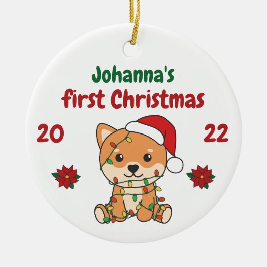 Shiba Inu kerstbaby's eerste kerstkerstmis Keramisch Ornament (Voorkant)