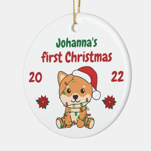 Shiba Inu kerstbaby's eerste kerstkerstmis Keramisch Ornament (Links)