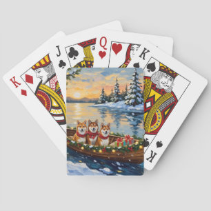Shiba Inu Kerstboot Vakantie Pokerkaarten