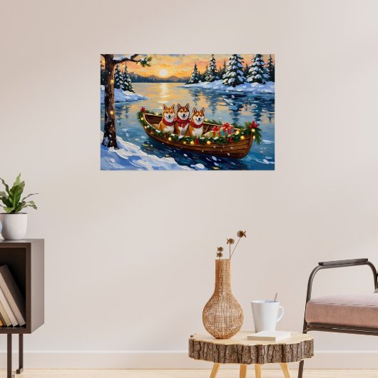 Shiba Inu Kerstboot Vakantie Poster (Woonkamer 3)