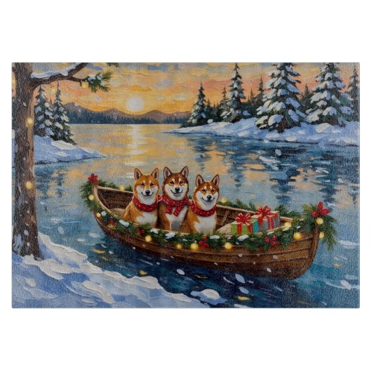 Shiba Inu Kerstboot Vakantie Snijplank (Voorkant)