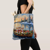 Shiba Inu Kerstboot Vakantie Tote Bag (Dichtbij)