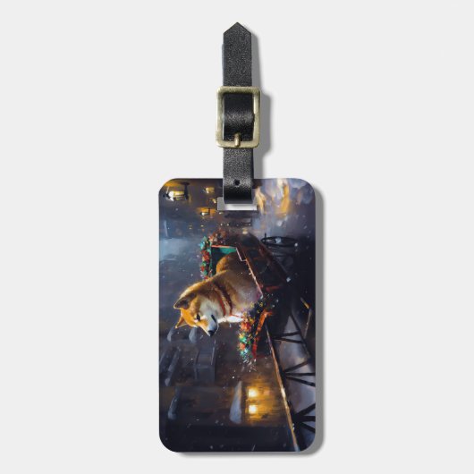 Shiba Inu Kerstfeest Seizoen Bagagelabel (Voorkant verticaal)