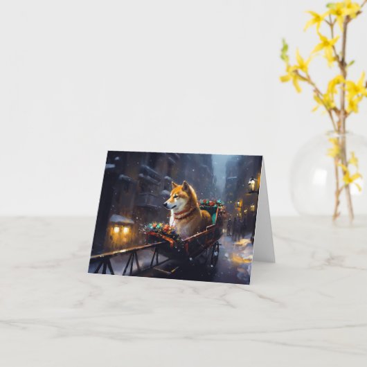 Shiba Inu Kerstfeest Seizoen Kaart (Gele Bloem)