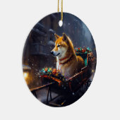 Shiba Inu Kerstfeest Seizoen Keramisch Ornament (Rechts)