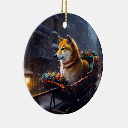 Shiba Inu Kerstfeest Seizoen Keramisch Ornament (Rechts)