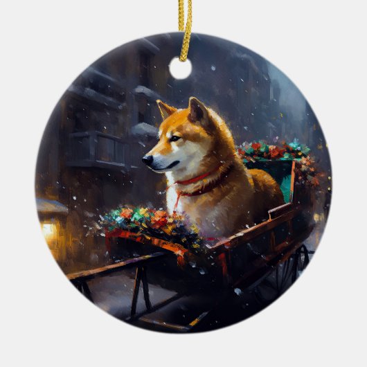 Shiba Inu Kerstfeest Seizoen Keramisch Ornament (Voorkant)