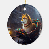 Shiba Inu Kerstfeest Seizoen Keramisch Ornament (Links)