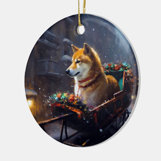 Shiba Inu Kerstfeest Seizoen Keramisch Ornament (Links)