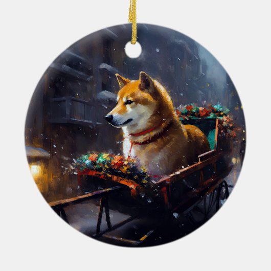 Shiba Inu Kerstfeest Seizoen Keramisch Ornament (Achterkant)