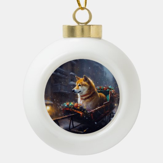 Shiba Inu Kerstfeest Seizoen Keramische Bal Ornament (Voorkant)