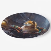 Shiba Inu Kerstfeest Seizoen Papieren Bordje (Gekanteld)