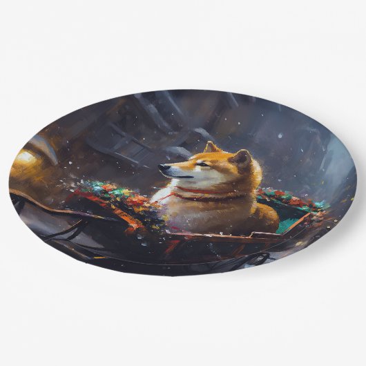 Shiba Inu Kerstfeest Seizoen Papieren Bordje (Gekanteld)