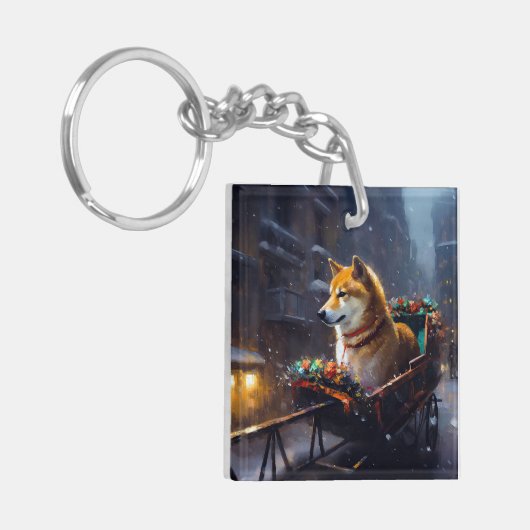 Shiba Inu Kerstfeest Seizoen Sleutelhanger (Voorkant Links)