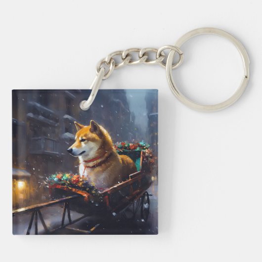 Shiba Inu Kerstfeest Seizoen Sleutelhanger (Achterkant)