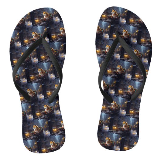 Shiba Inu Kerstfeest Seizoen Teenslippers (Voetbed)