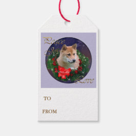 Shiba Inu Kerstkrans Cadeaulabel