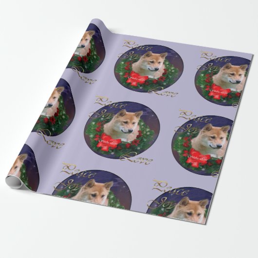 Shiba Inu Kerstkrans Cadeaupapier (Uitgerold)