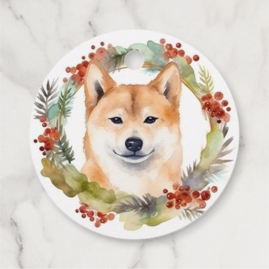 Shiba Inu Kerstkrans feestelijke pup Bedankjes Labels (Achterkant)