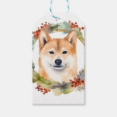 Shiba Inu Kerstkrans feestelijke pup Cadeaulabel (Voorkant)
