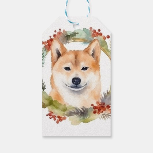 Shiba Inu Kerstkrans feestelijke pup Cadeaulabel (Achterkant)