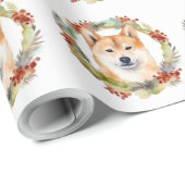 Shiba Inu Kerstkrans feestelijke pup Cadeaupapier (Rol Hoek)