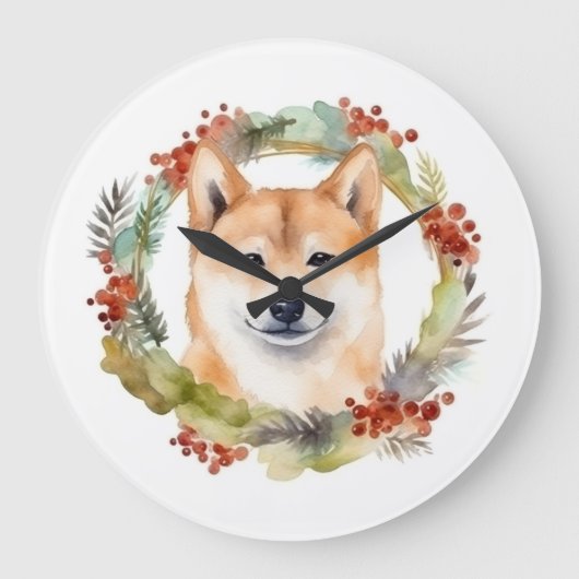 Shiba Inu Kerstkrans feestelijke pup Grote Klok (Voorkant)