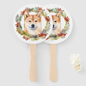 Shiba Inu Kerstkrans feestelijke pup Handwaaier (Voorkant en achterkant)